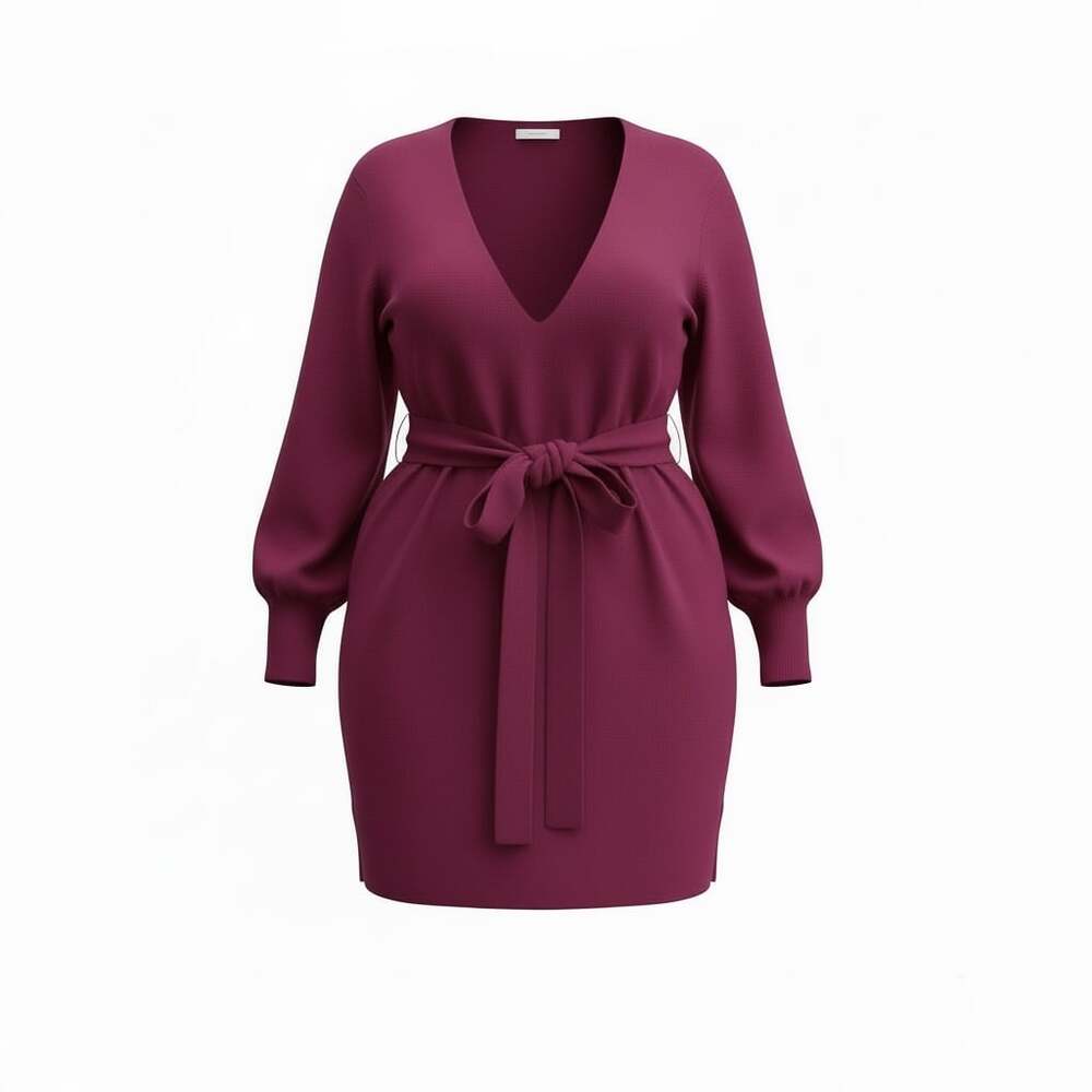 ELOQUII NWT Women's Plus Size V-Neck Belted Tunic Sweater in Burgundy SIZE 22/24